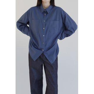 Pocket-front Shirt Blue - One Size