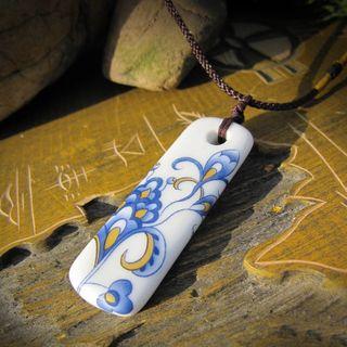 Ceramic Pendant Necklace Blue & White - One Size
