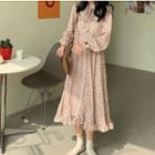 Long-sleeve Floral Midi Dress Floral - Pink - One Size