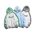Lettering Embroidered Checkerboard Hoodie