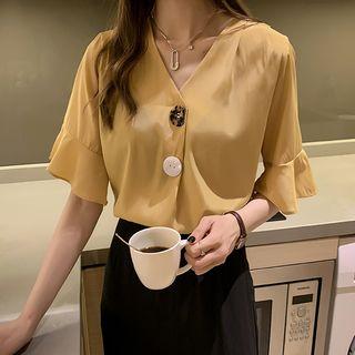 Elbow-sleeve Button-detail Top