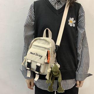 Letter Embroidered Buckled Nylon Crossbody Bag