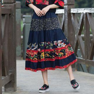 Patterned Panel A-line Midi Skirt