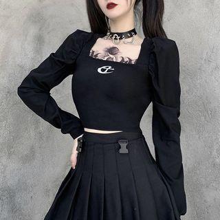 Puff-sleeve Crescent Print T-shirt