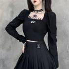 Puff-sleeve Crescent Print T-shirt