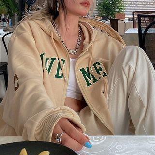 Oversized Lettering Zip Jacket