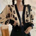 V-neck Leopard Print Knit Jacket As Shown In Figure - One Size