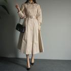 Hidden-button A-line Trench Coat With Belt