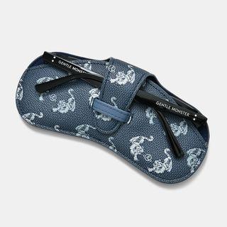 Genuine Leather Tiger Print Glasses Case Dark Blue - One Size