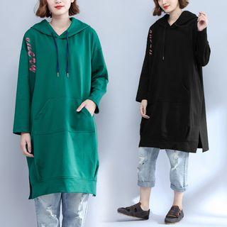 Slit-hem Hooded Long Pullover