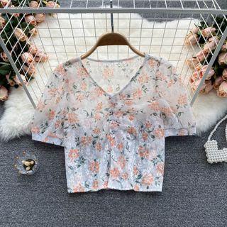 V-neck Floral Lace Top