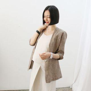 Linen Blend Stripe Blazer With Sash