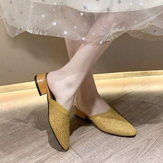Rhinestone Knit Block Heel Mules