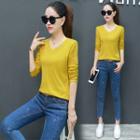 Long-sleeve Butterfly Embroidered T-shirt