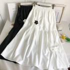 Flower Ribbon-accent Plain Midi Skirt