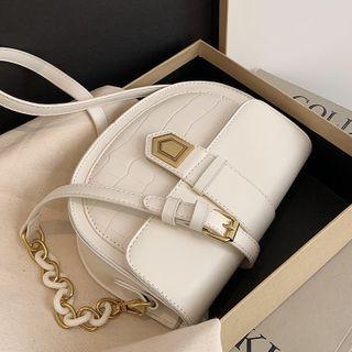 Croc Grain Panel Faux Leather Bucket Crossbody Bag