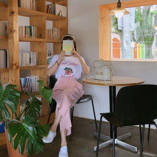 Crew-neck Peach Print T-shirt
