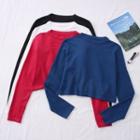 Long-sleeve Crop Knit Top In 8 Colors