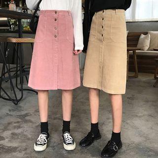 Corduroy Button A-line Skirt