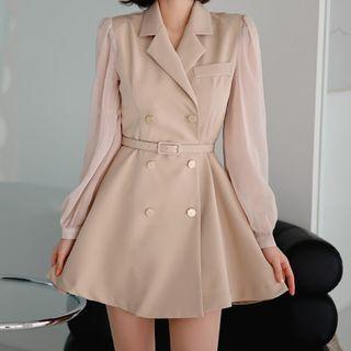 Set: Double-breasted Mini A-line Blazer Dress + Belt