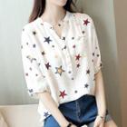 Star Print Elbow-sleeve Blouse