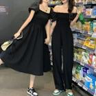 Short-sleeve Square-neck Midi A-line Dress / Jumpsuit