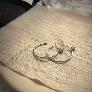 Rhinestone Open Hoop Earring 1 Pair - Silver Steel - Dark Silver - One Size