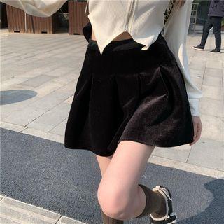 High Waist Pleated Mini A-line Skirt Black - One Size