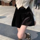 High Waist Pleated Mini A-line Skirt Black - One Size