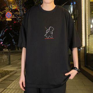 Short-sleeve Cartoon Dinosaur Embroidered T-shirt