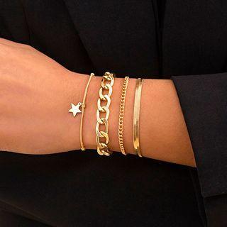Set Of 4: Star Pendant Bracelet + Chain Bracelet