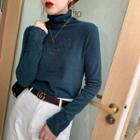 Cowl-neck Embroidered Fleece Top