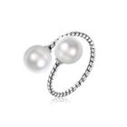 925 Sterling Silver Simple Vintage Elegant Noble Fashion Adjustable Opening Non Natural Pearl Ring Silver - One Size