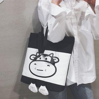 Milk Cow Print Canvas Shopper Bag