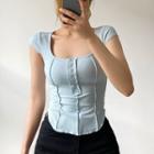 Cap-sleeve Button-up T-shirt