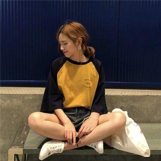Elbow-sleeve Raglan T-shirt Yellow & Blue - One Size