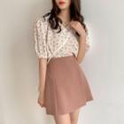 Plain High-waist Split Skirt