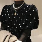 Dotted Mock Neck Short Sleeve Top / Mesh Long Sleeve T-shirt