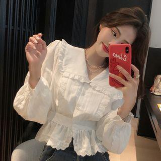 Ruffle Trim Blouse / Cardigan