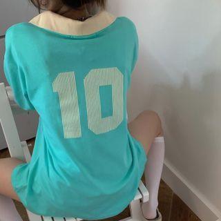 Short-sleeve Number Print T-shirt Aqua Green - One Size