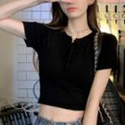Short-sleeve Half-zip Crop T-shirt