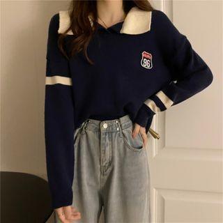 Badged Two Tone Knit Polo Shirt