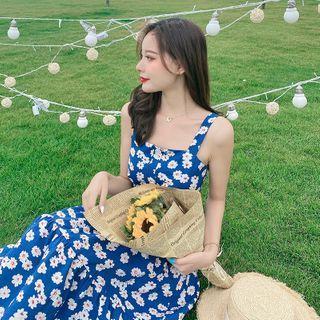 Floral Wide Strap Midi A-line Dress