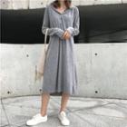 Plain Long Sleeve Hooded Midi Dress