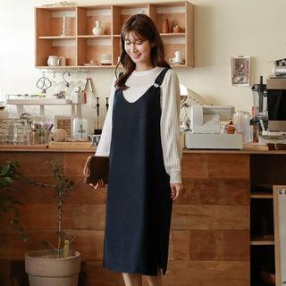 Buckled-strap Slit-side Pinafore Dress