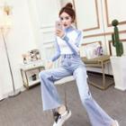 Mock-neck Knit Top / Boot-cut Jeans