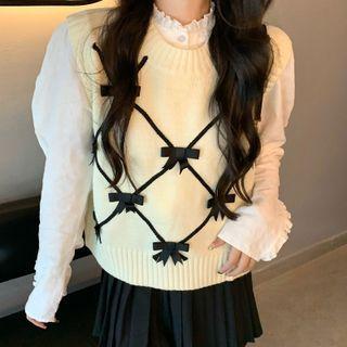 Bow Sweater Vest White - One Size