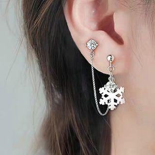 925 Sterling Silver Rhinestone Snowflake Dangle Earring 1 Pc - One Size