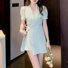 Set: Short-sleeve V-neck Bow Mini Blazer Dress + Shorts
