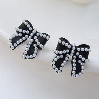 Faux Pearl Bow Earring 1 Pair - Silver - One Size